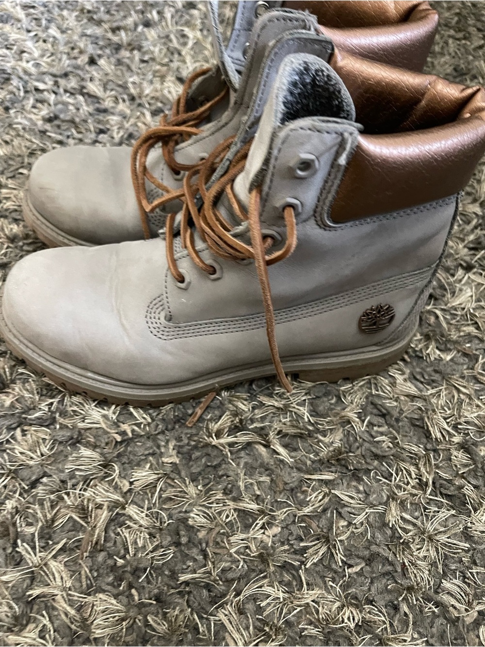 Timberland Premium Grey Nubuck Boots Metallic Bronze Collar Womens 8.5